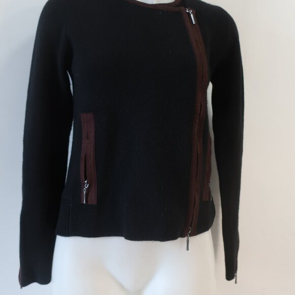 Womens Raffi Black Brown Pure Cashmere Asymmetric Full Zip Cardigan Jacket S - Picture 7 of 16